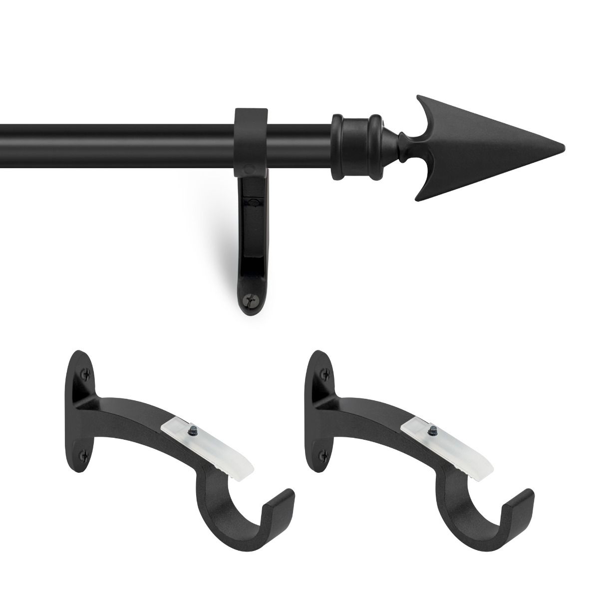 Extendable Black Metal Curtain Pole with Arrow Finial - 36-66" and 66-120" - Rustproof-3