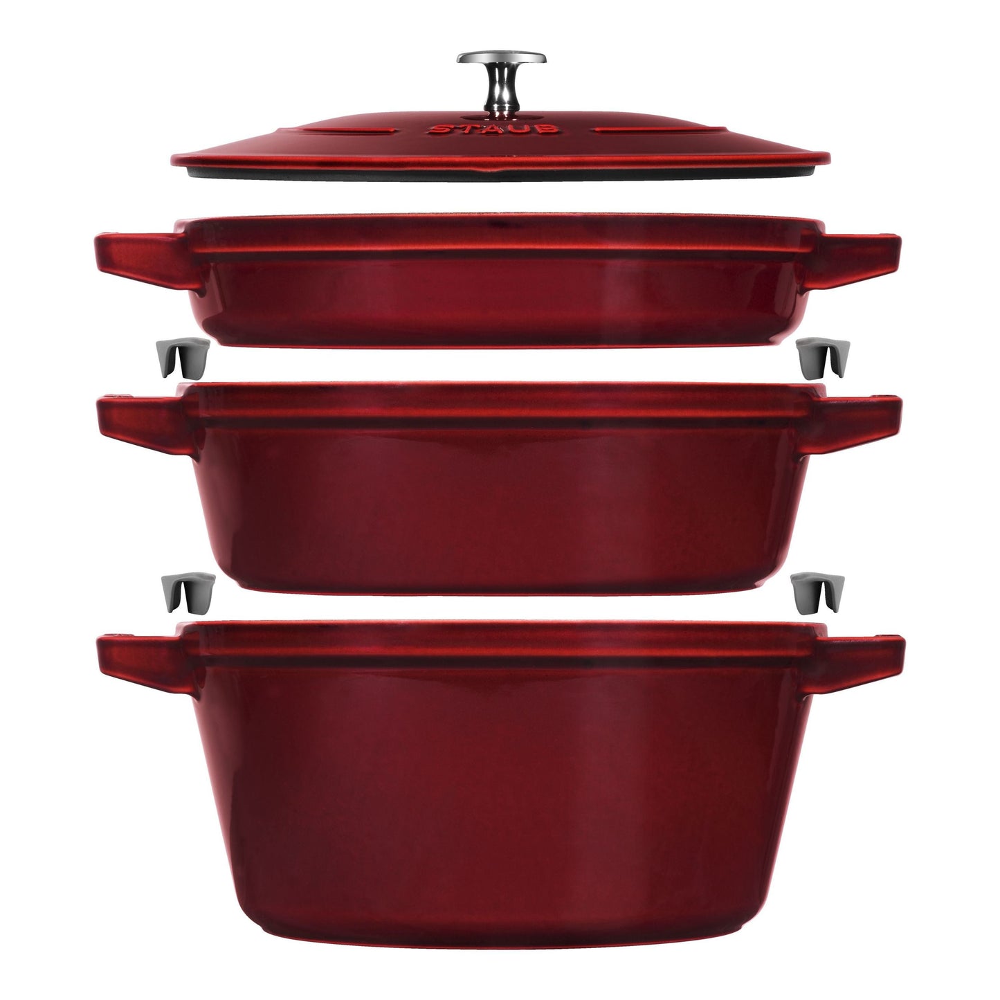STAUB Stackable Set Stackable Set Large 4 Piece Cast Iron, Grenadine-Red-0
