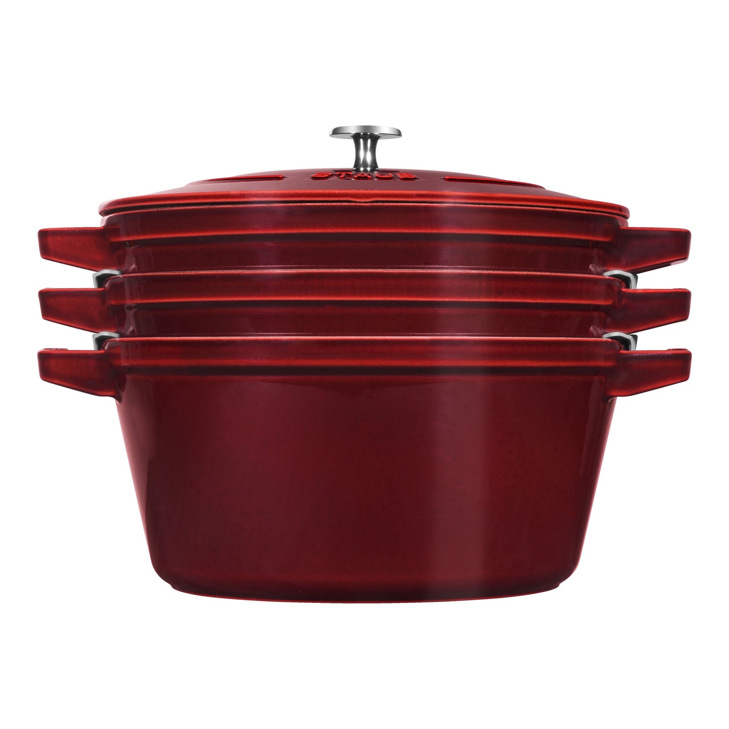 STAUB Stackable Set Stackable Set Large 4 Piece Cast Iron, Grenadine-Red-2