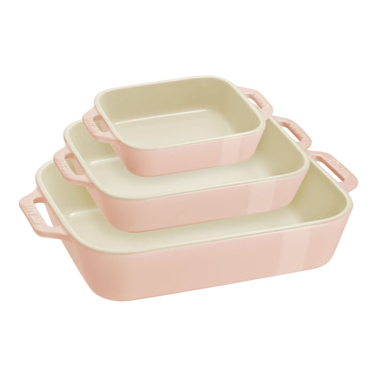 STAUB Ceramique Rectangular Baking Dish Set Macaron Light Pink 3 Piece-0