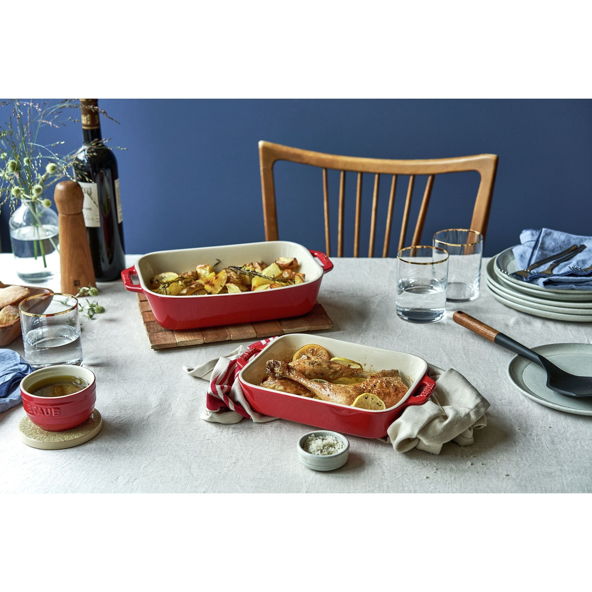 STAUB Ceramique Rectangular Baking Dish Set Cherry 2 Piece-2