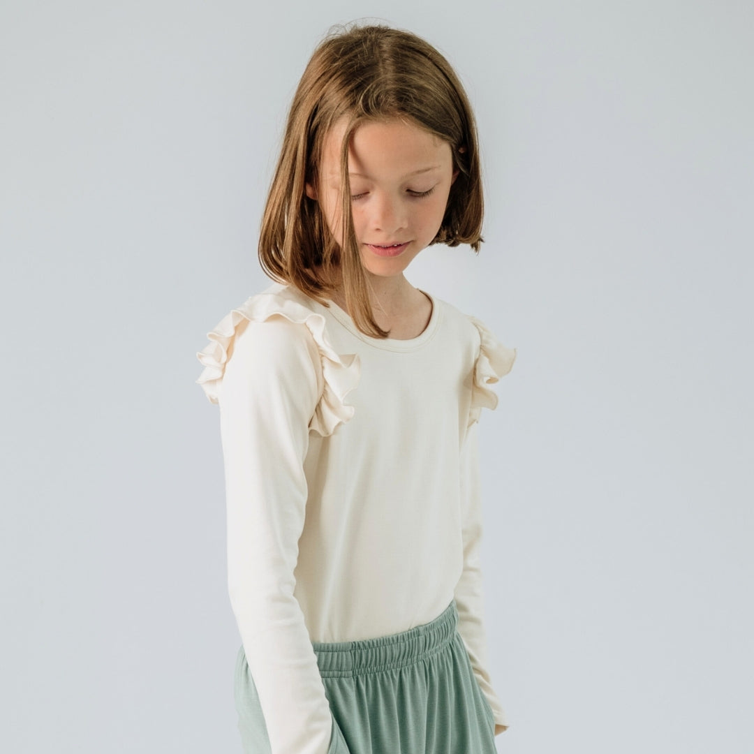Youth Bamboo Ruffle Shoulder Long Sleeve Shirt-1