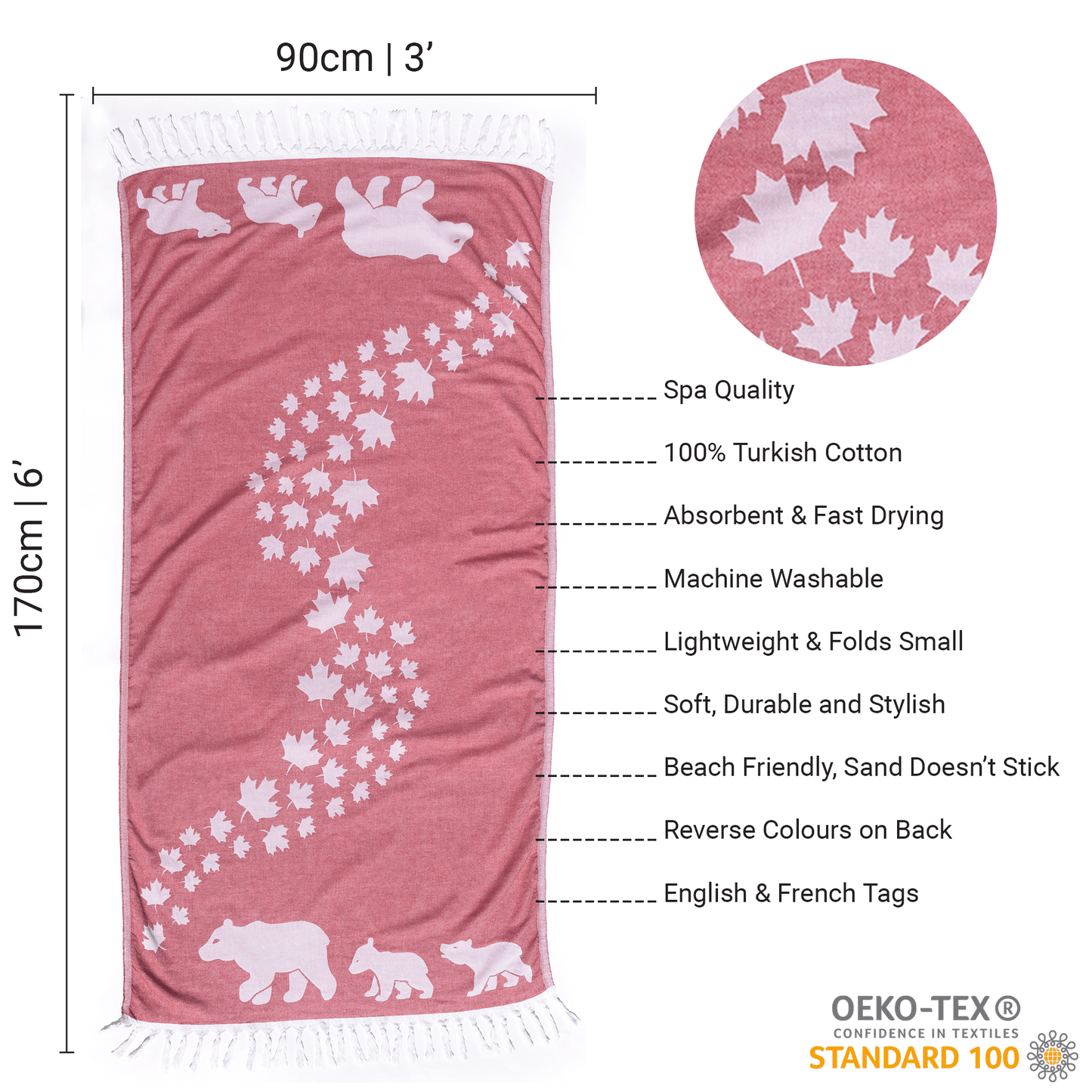Turkish Towel | Body Towel | Canadian red and white-3