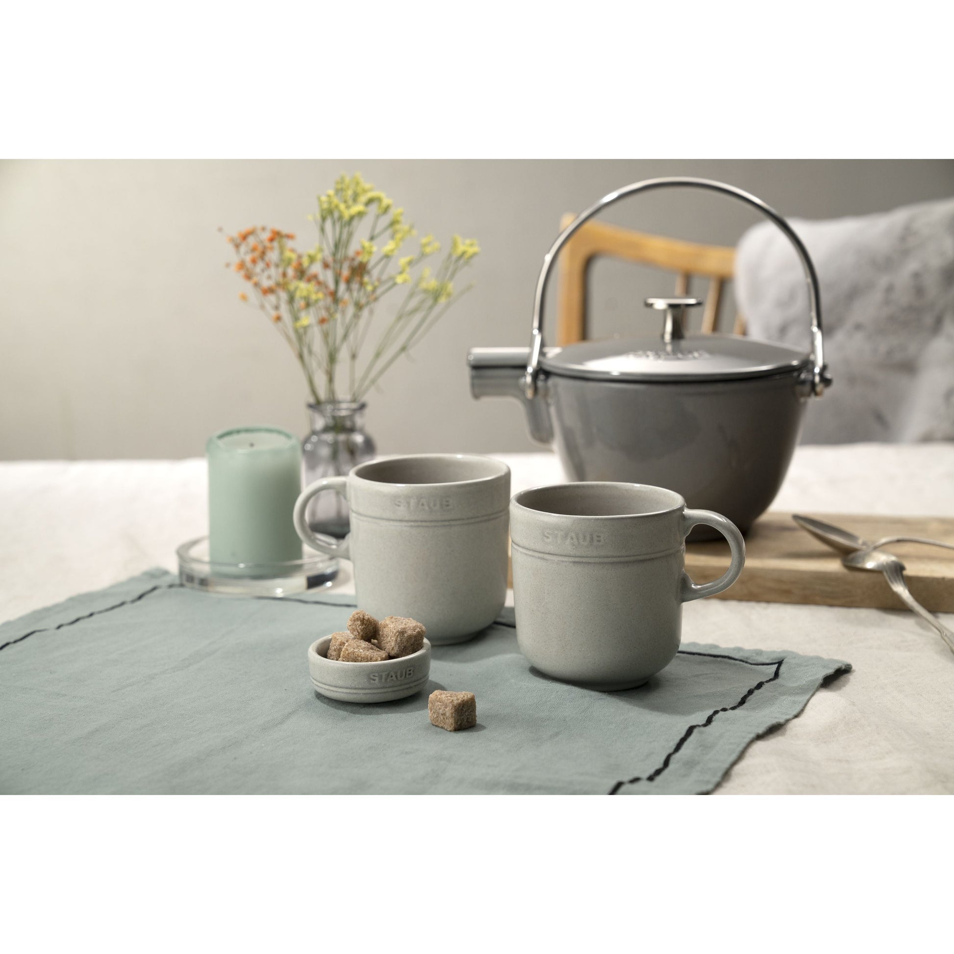 STAUB Dining Line 4 Piece Ceramic Condiment Bowl Set, White Truffle-2