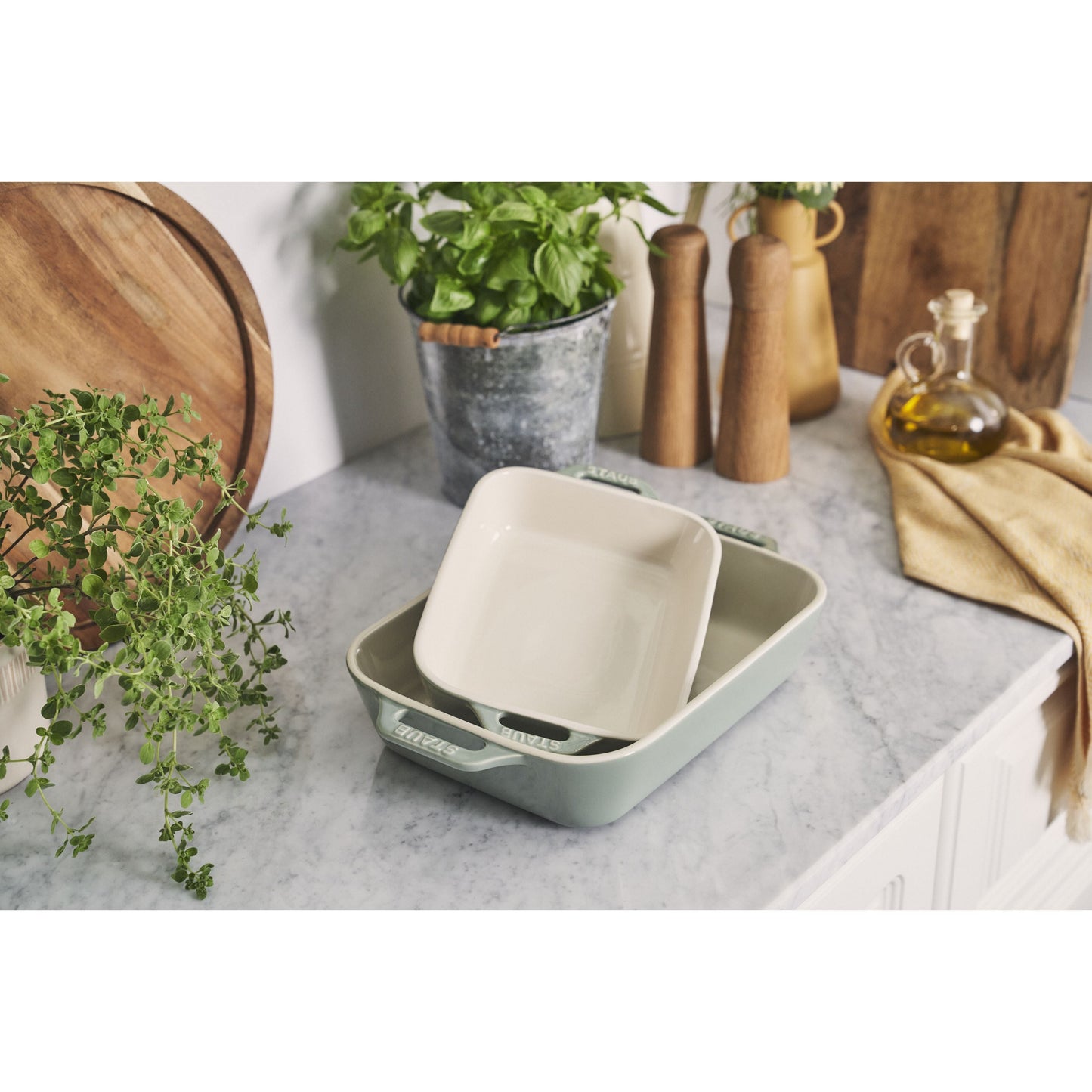STAUB Ceramique Rectangular Baking Dish Set Eucalyptus 2 Piece-2
