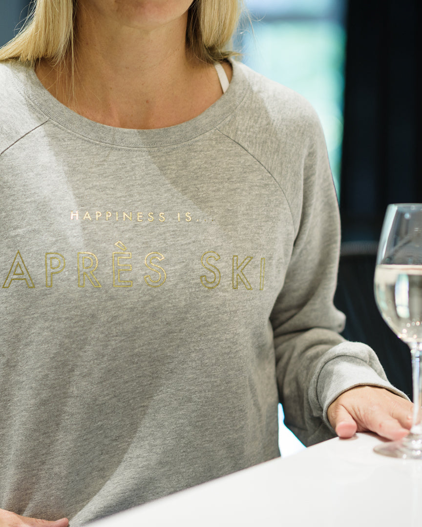 Women's Apres Crew Sweatshirt, Heather Grey with Gold-2