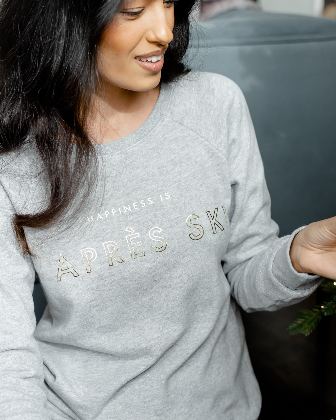 Women's Apres Crew Sweatshirt, Heather Grey with Gold-1