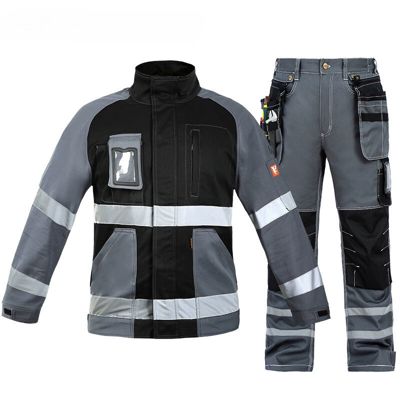 Bauskydd Black and Gray Multi-Pocket Protective Reflective Strip 100% Cotton Outdoor Automotive Repair Workwear Set-0