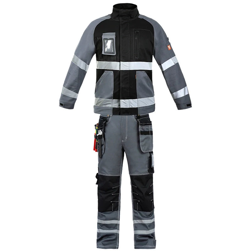 Bauskydd Black and Gray Multi-Pocket Protective Reflective Strip 100% Cotton Outdoor Automotive Repair Workwear Set-3
