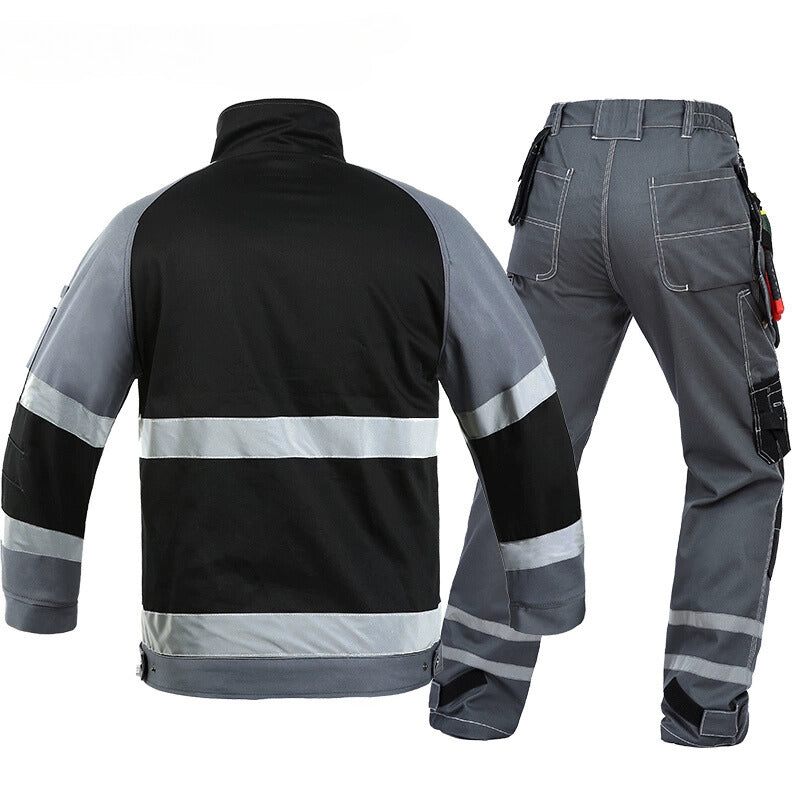 Bauskydd Black and Gray Multi-Pocket Protective Reflective Strip 100% Cotton Outdoor Automotive Repair Workwear Set-2