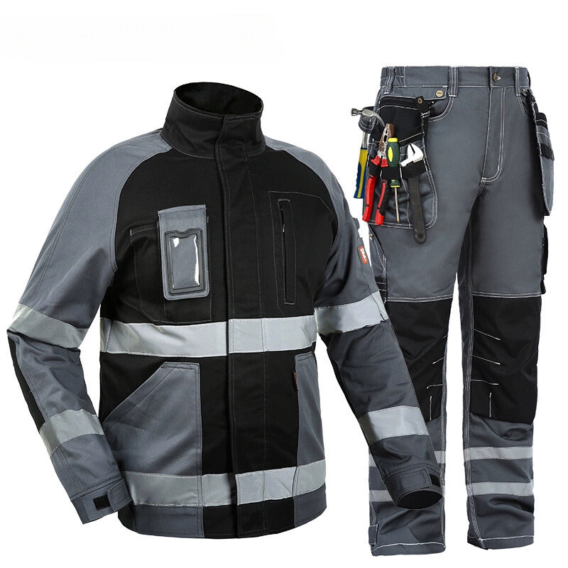 Bauskydd Black and Gray Multi-Pocket Protective Reflective Strip 100% Cotton Outdoor Automotive Repair Workwear Set-1