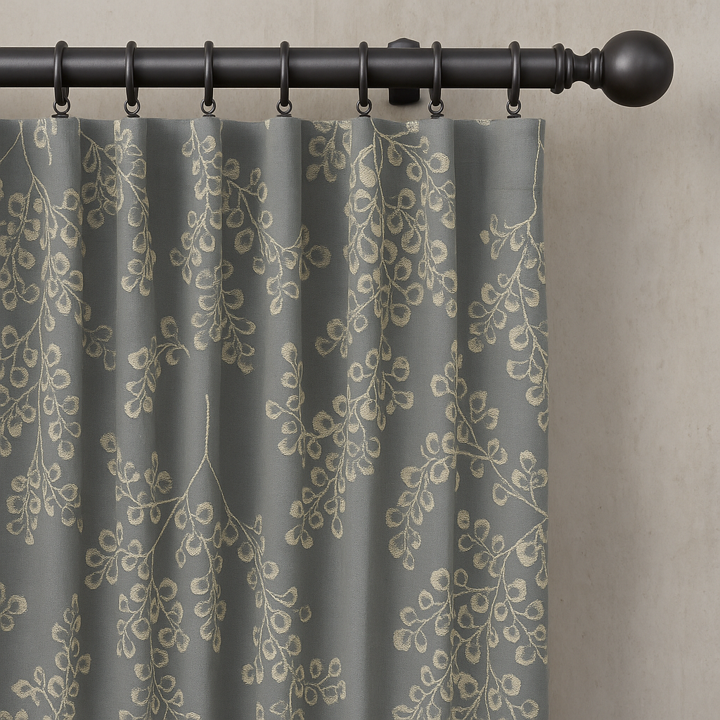Linen Jacquard Curtains with Leafy Vine Pattern – Custom Sizes – 9 Colour Variants – Light Filtering or Blackout Lining – 4 Heading Styles-3