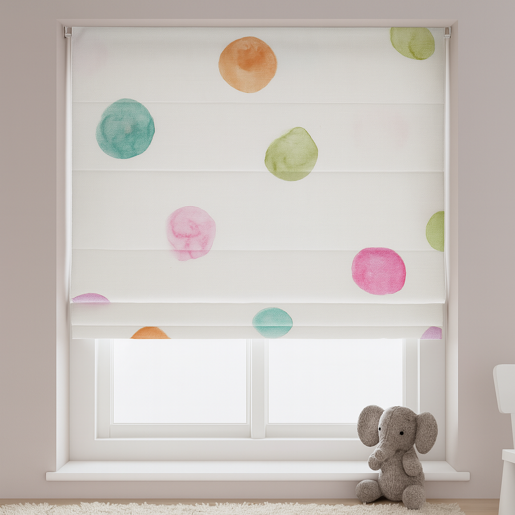 Multicolour Polka-Dot Pure Linen Roman Blind – Made-to-Measure Kids & Nursery | Light-Filter or Blackout-4