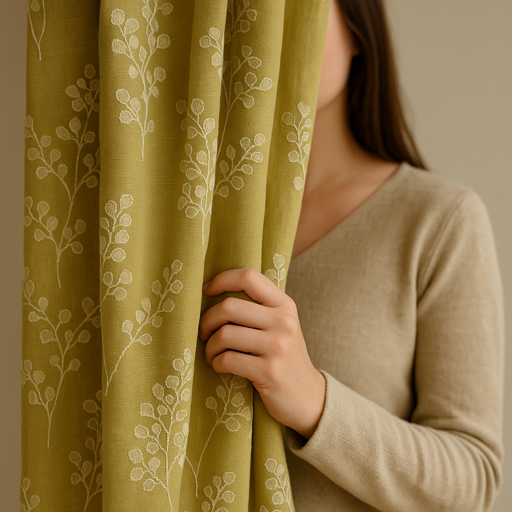 Linen Jacquard Curtains with Leafy Vine Pattern – Custom Sizes – 9 Colour Variants – Light Filtering or Blackout Lining – 4 Heading Styles-4