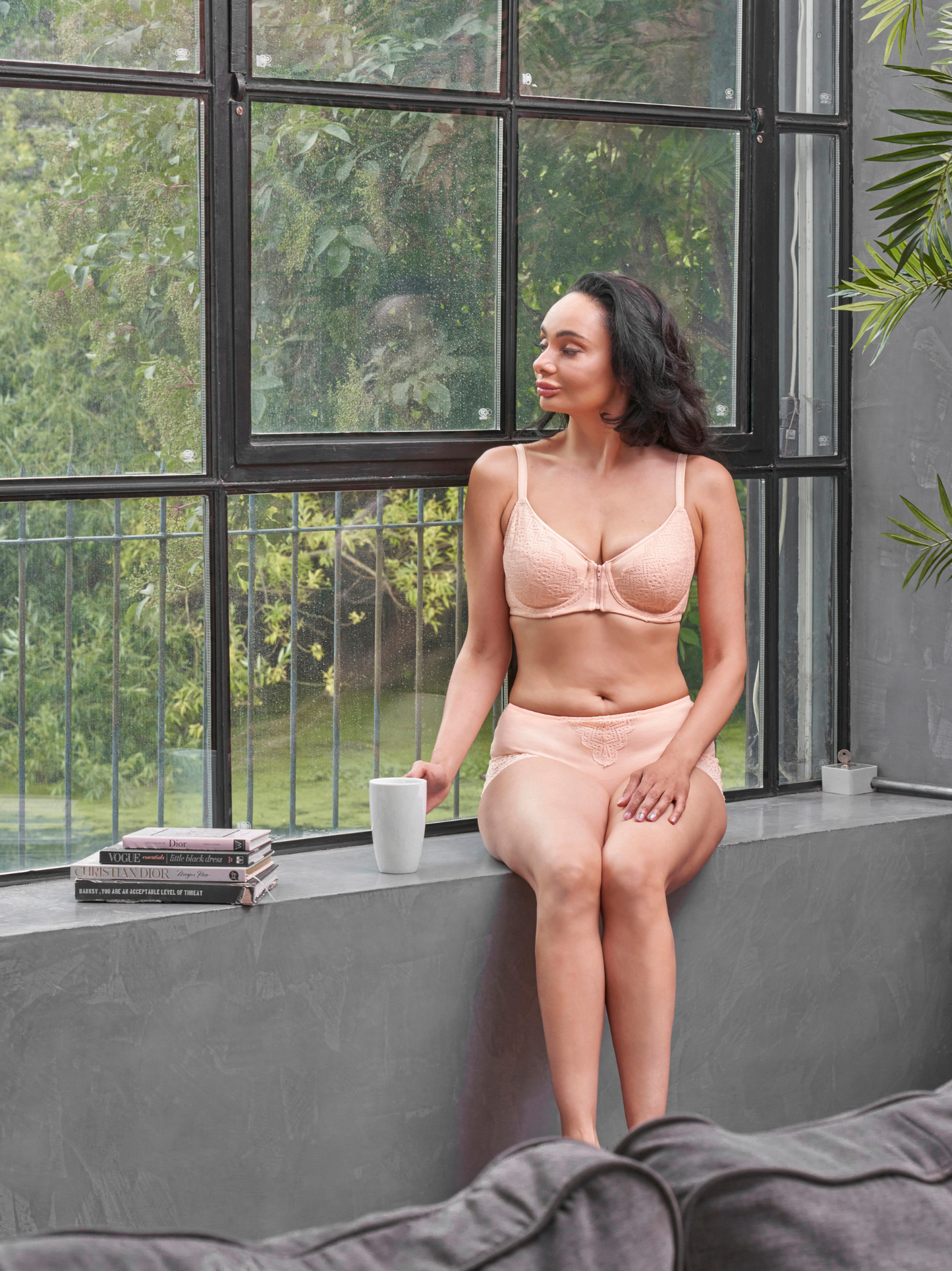 Grace - Peach Silk & Organic Cotton Lace Front Zip Wired Bra-1