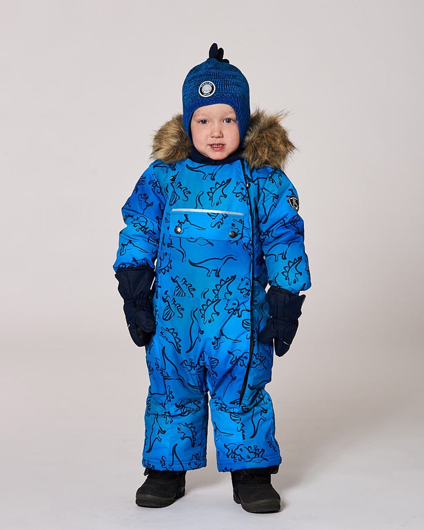 One-Piece Baby Play Snowsuit Designed For Car Seat Blue Gradient Dinosaur Print-3