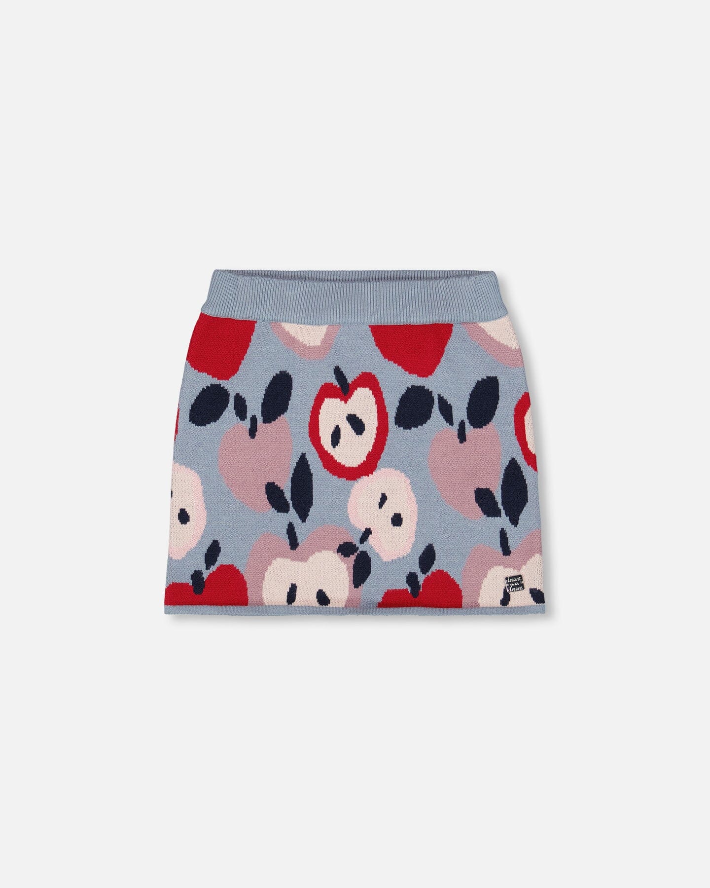 Knit Skirt Blue And Red With Apple Heart Jacquard-0