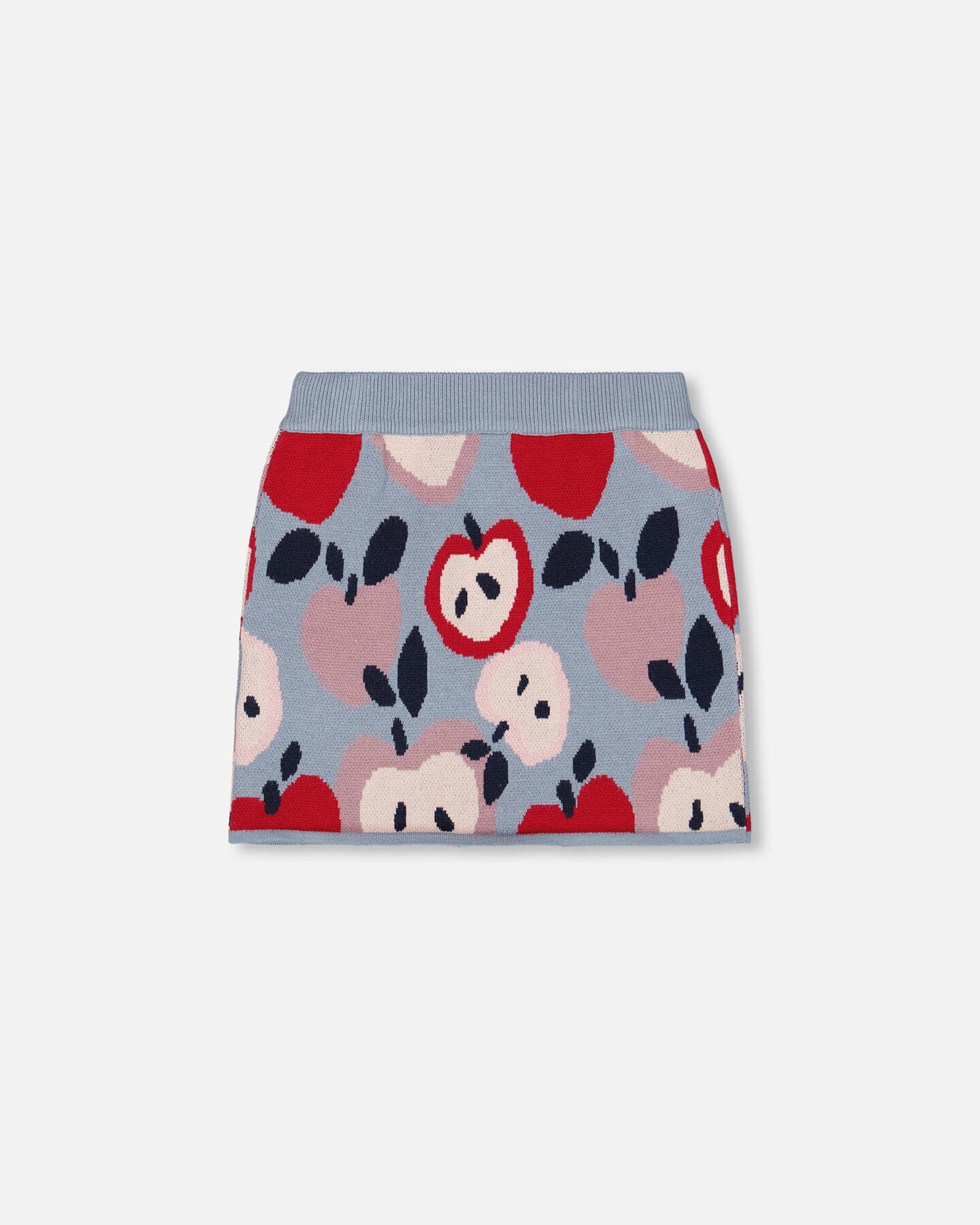 Knit Skirt Blue And Red With Apple Heart Jacquard-2