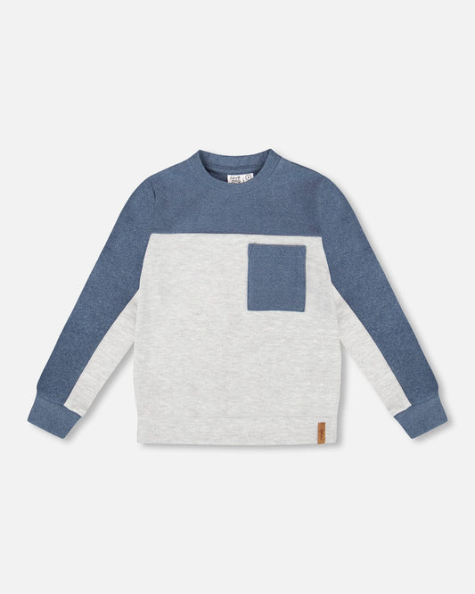 Long Sleeve Super Soft Brushed Jersey Top Color Block Light Heather Gray-0