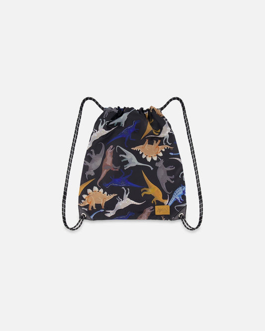 Drawstring Bag Black Dinosaur Print-0