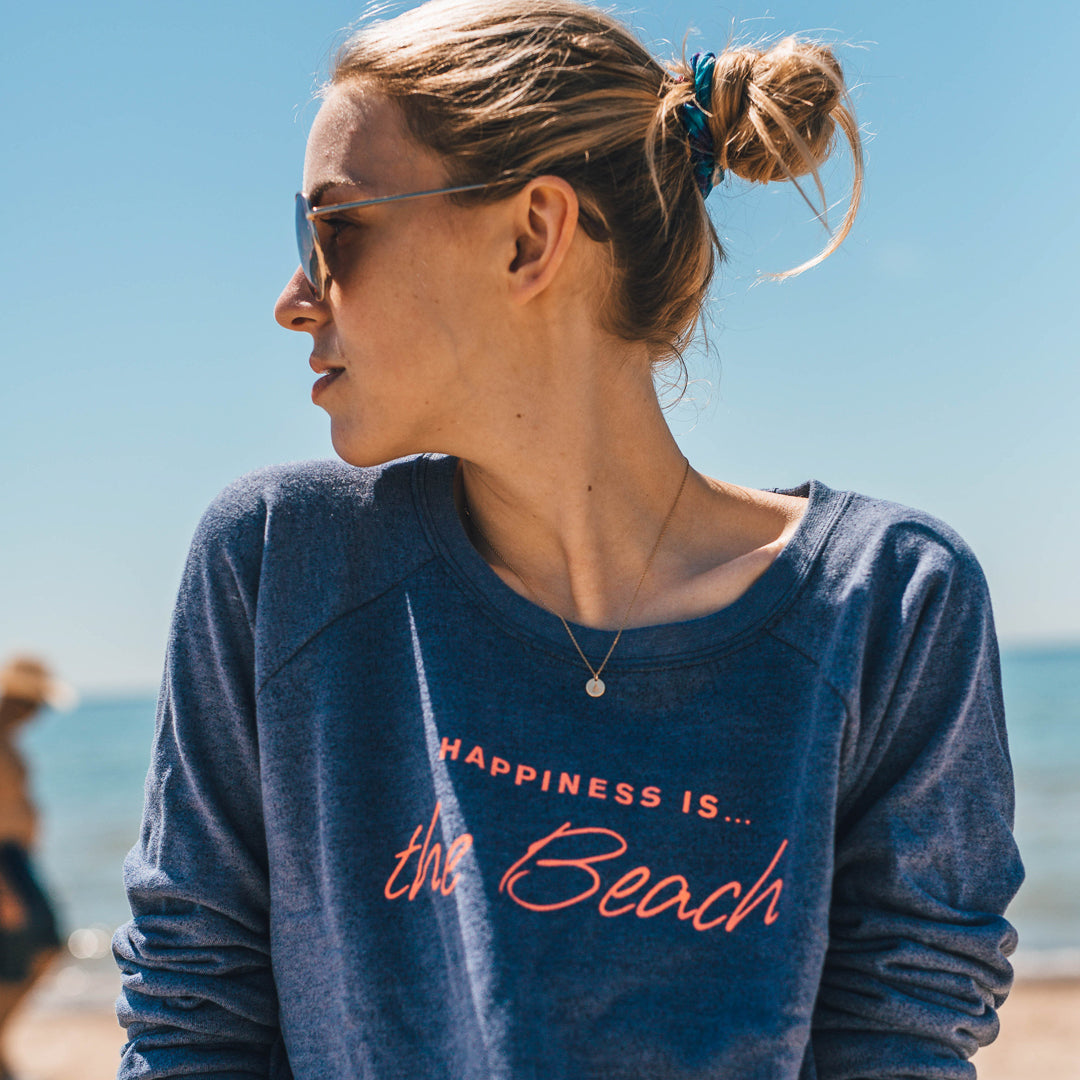 Women's Beach Crew Sweatshirt, Heather Navy-2