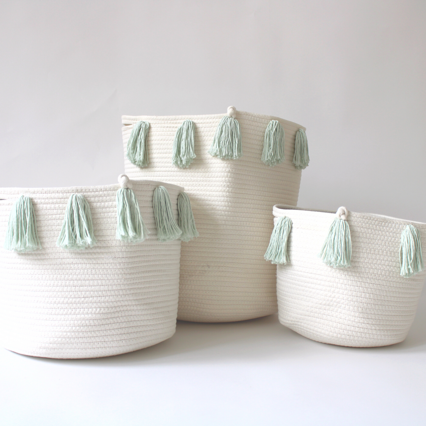 Mint Tassel Basket - Medium-2