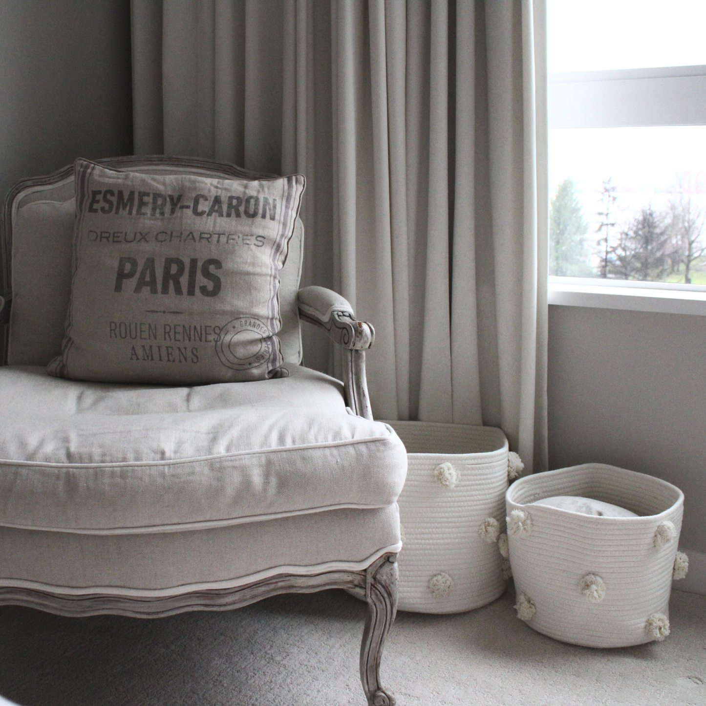 Natural Pom Basket - Large-4