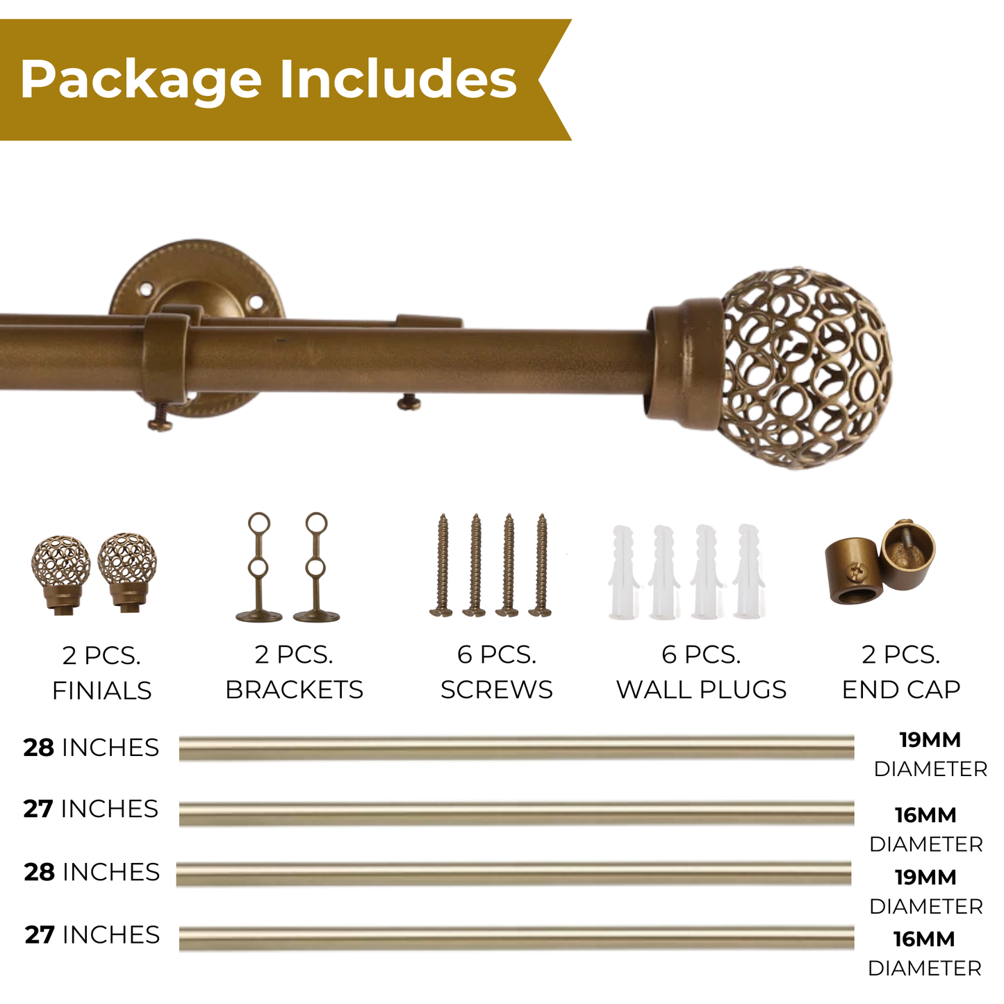 Black Double Curtain Pole | Rustproof & Heavy Duty | Extendable | Minimalist Finials | 28-144 Inch-3