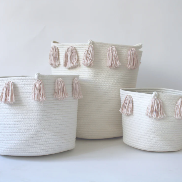 Set of 2 - Blush Tassel Basket - Medium-2