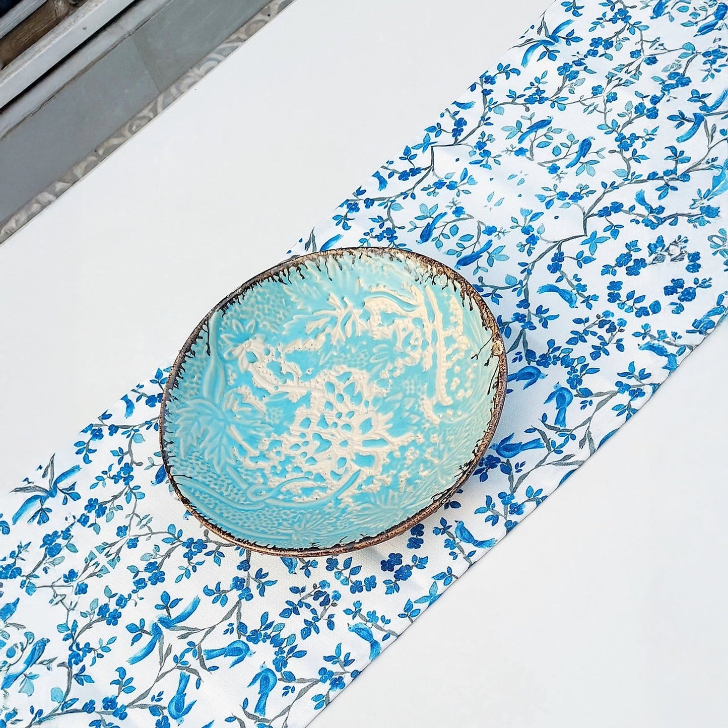 Blue Chinoiserie Table Runner | Linen | Tassels | 92-305cm-0