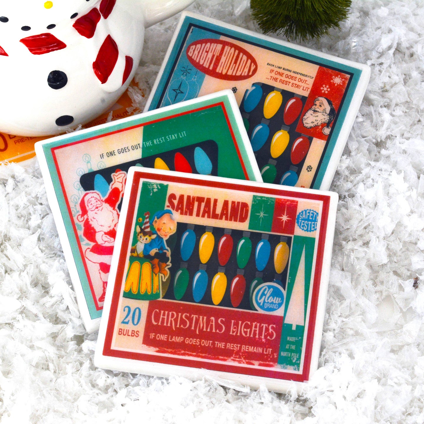 Christmas Lights  Vintage Christmas Coaster Set-3