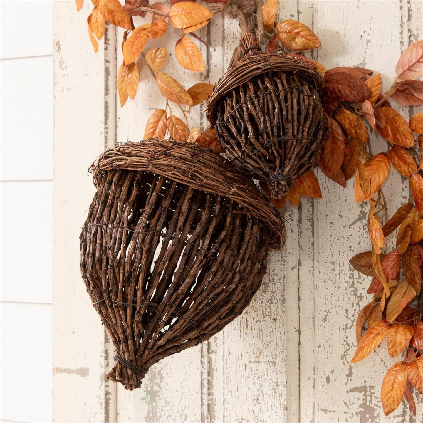 Hand-Woven Grapevine Acorns, Set of 2