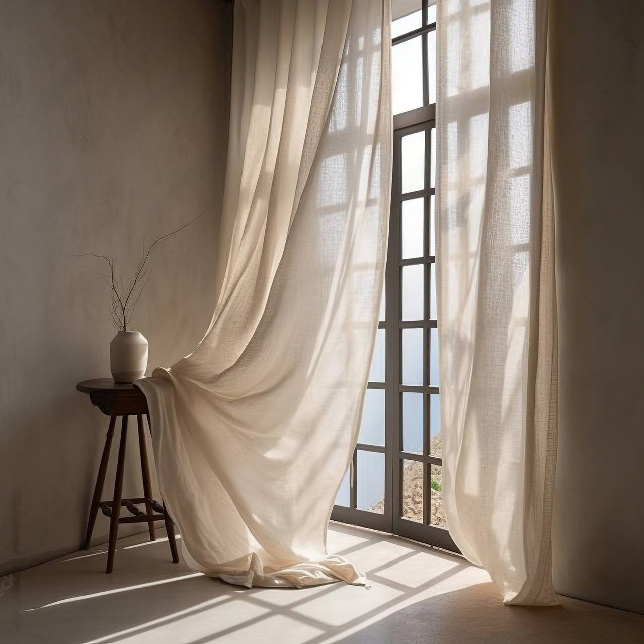 Light Filtering Natural Linen Curtains | Semi Sheer Privacy | Single Panel or Pair | Undyed Organic Linen | GOTS Certified Flax Linen | Rustic Home-1