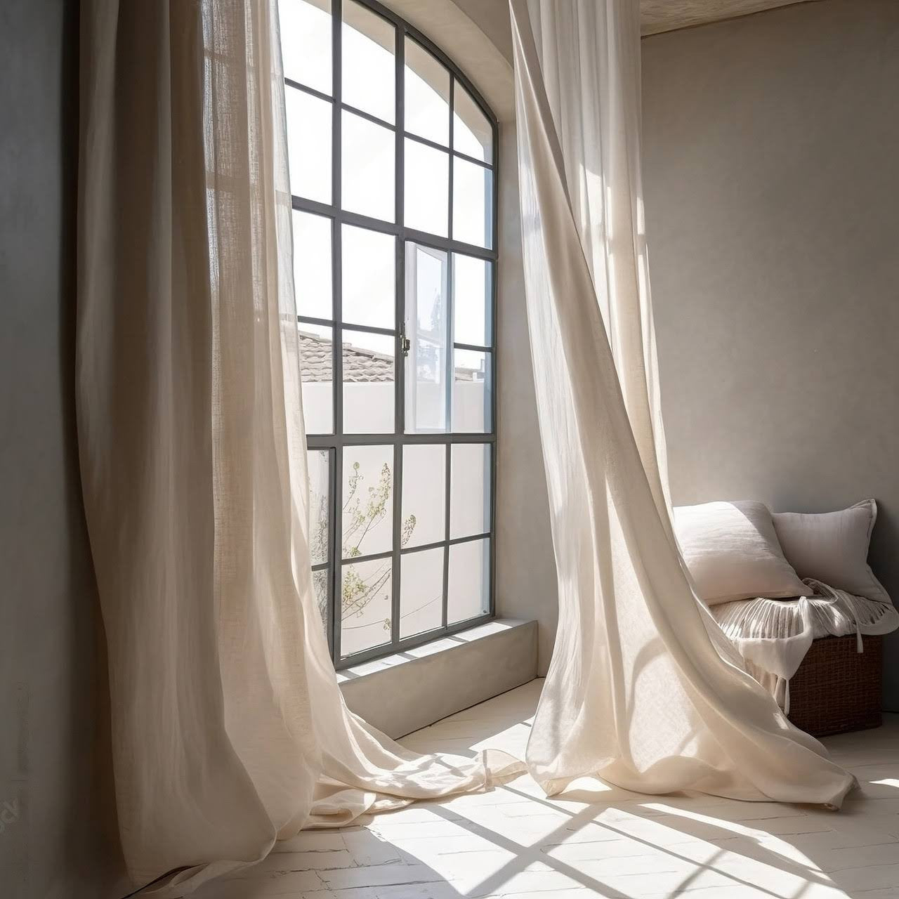 Light Filtering Natural Linen Curtains | Semi Sheer Privacy | Single Panel or Pair | Undyed Organic Linen | GOTS Certified Flax Linen | Rustic Home-2