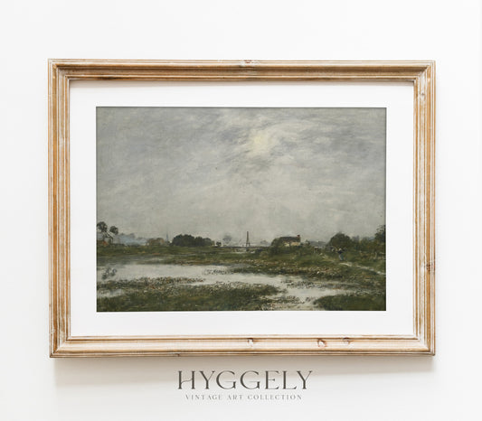 Vintage Muted Green Landscape Art Print L0161
