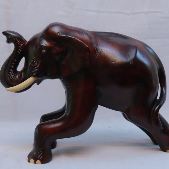Hand Carved Elephant Statue, Wooden Elephant Sculpture-1