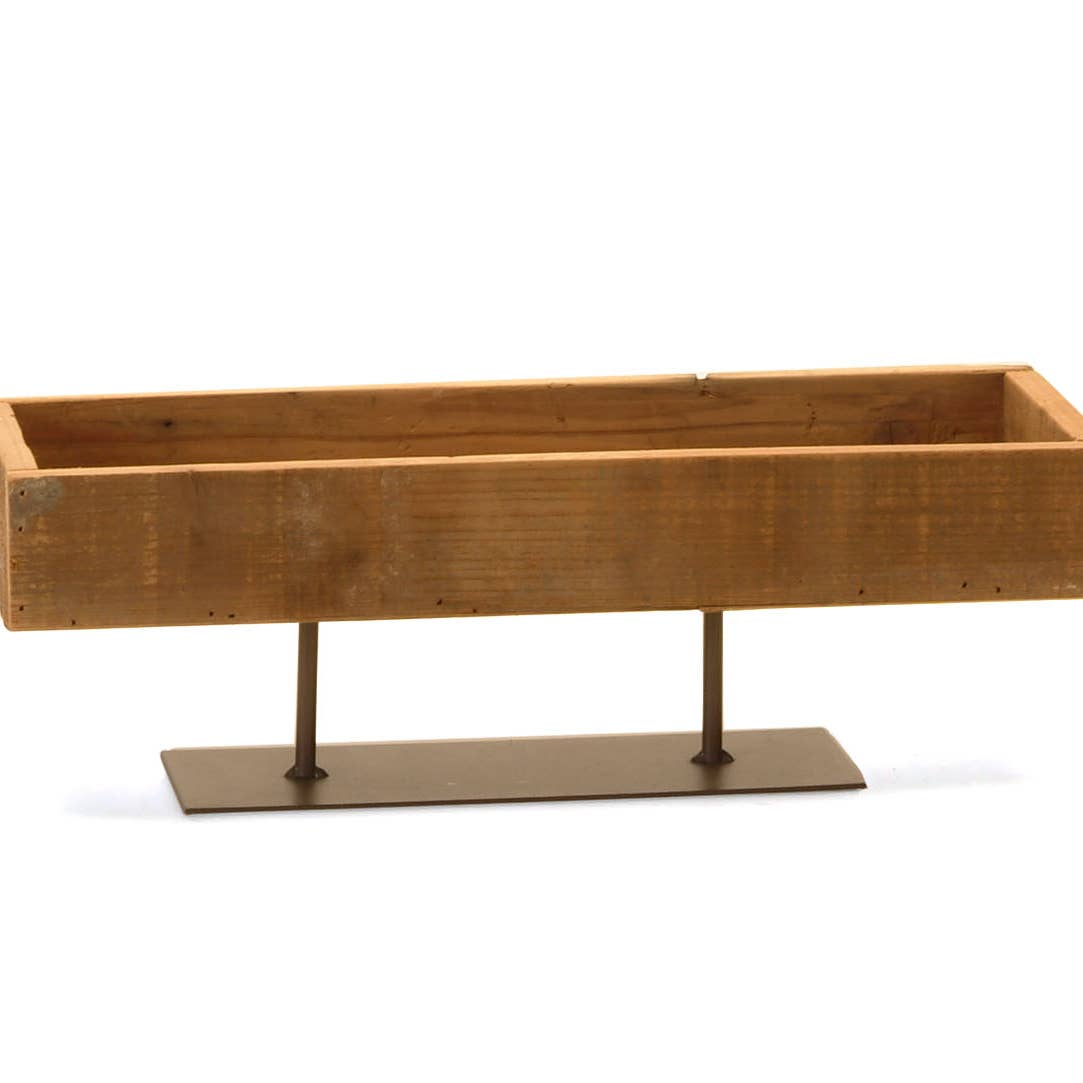 Rectangular Wood Tray on Metal Stand