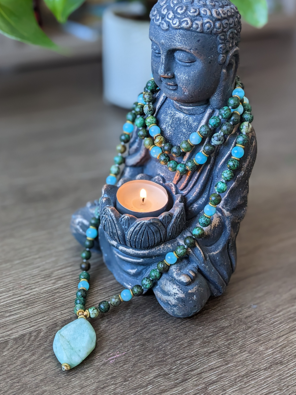 Healing Mala Necklace - Amazonite Stone & African Turquoise-4