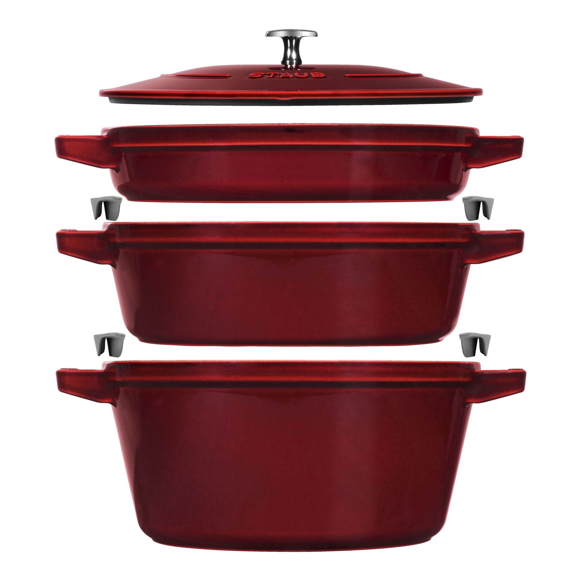 STAUB Stackable Set Stackable Set Large 4 Piece Cast Iron, Grenadine-Red-0