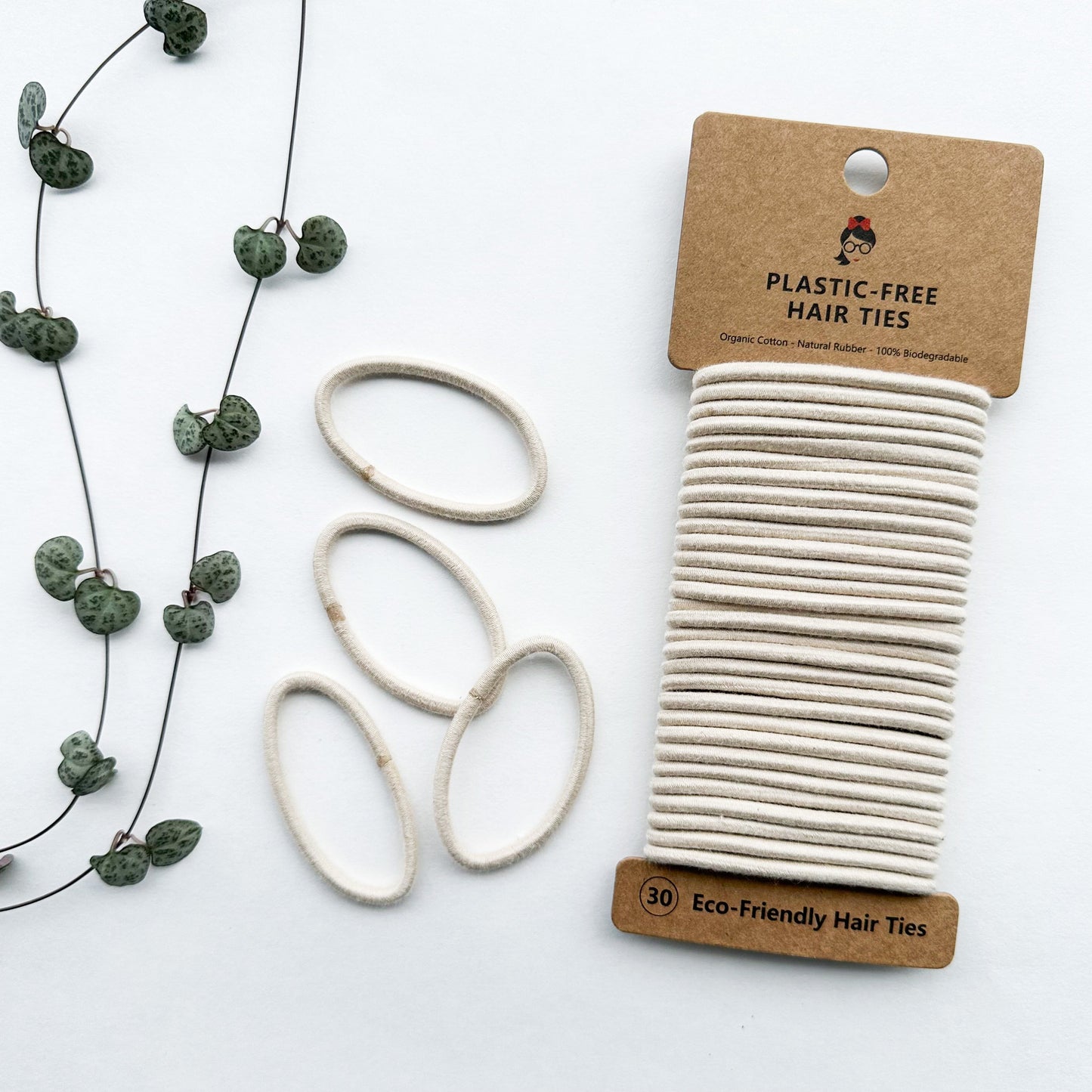 Organic Biodegradable Plastic Free Hair Ties - Zero Waste Eco Friendly Reusable Natural Cotton Hair Ties - Sustainable Living - Pack of 30-2