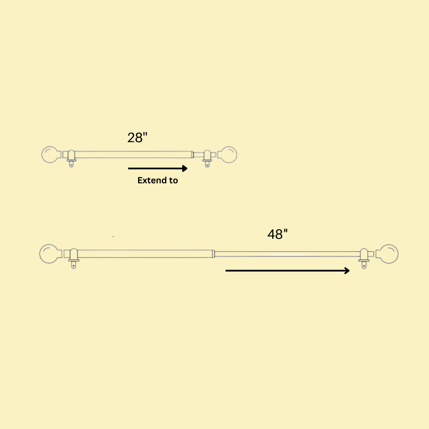 Black Double Curtain Pole | Rustproof & Heavy Duty | Extendable | Minimalist Finials | 28-144 Inch-2