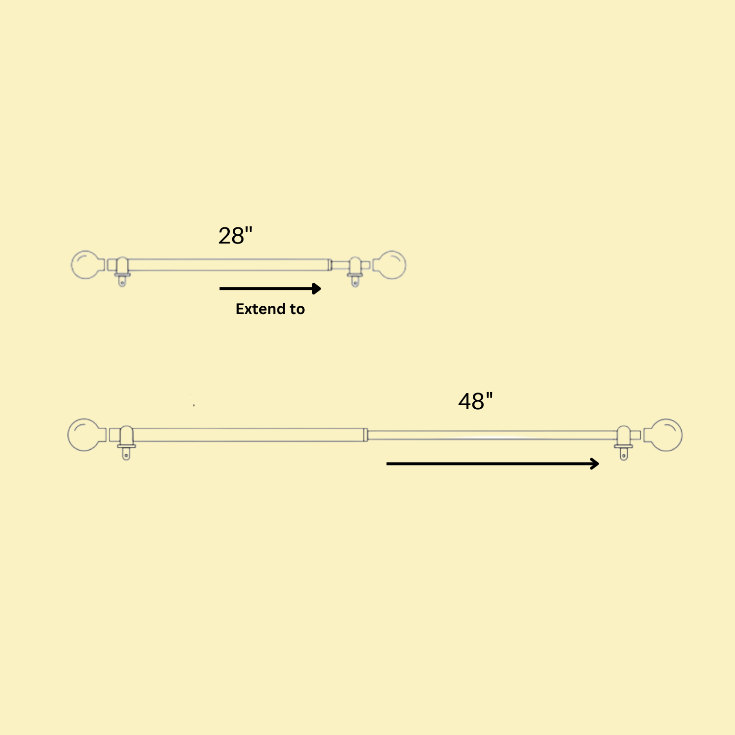 Black Double Curtain Pole | Rustproof & Heavy Duty | Extendable | Minimalist Finials | 28-144 Inch-2