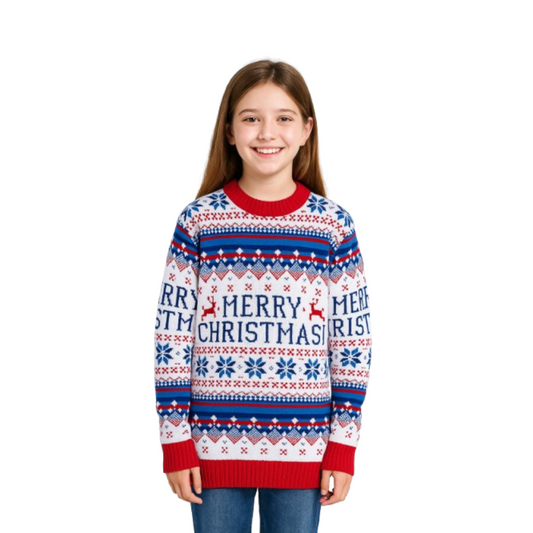 Girl White Merry Christmas Sweater