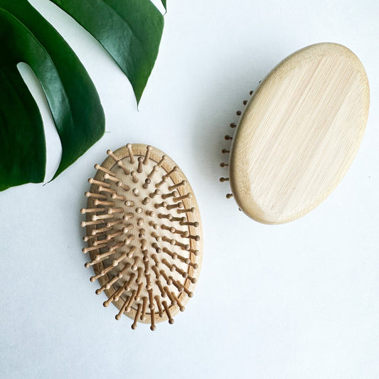 Natural Plastic Free Bamboo Hair & Beard Brush - Eco Friendly Biodegradable Detangling Bamboo Travel Brush - Zero Waste Bamboo Handheld Brush-0