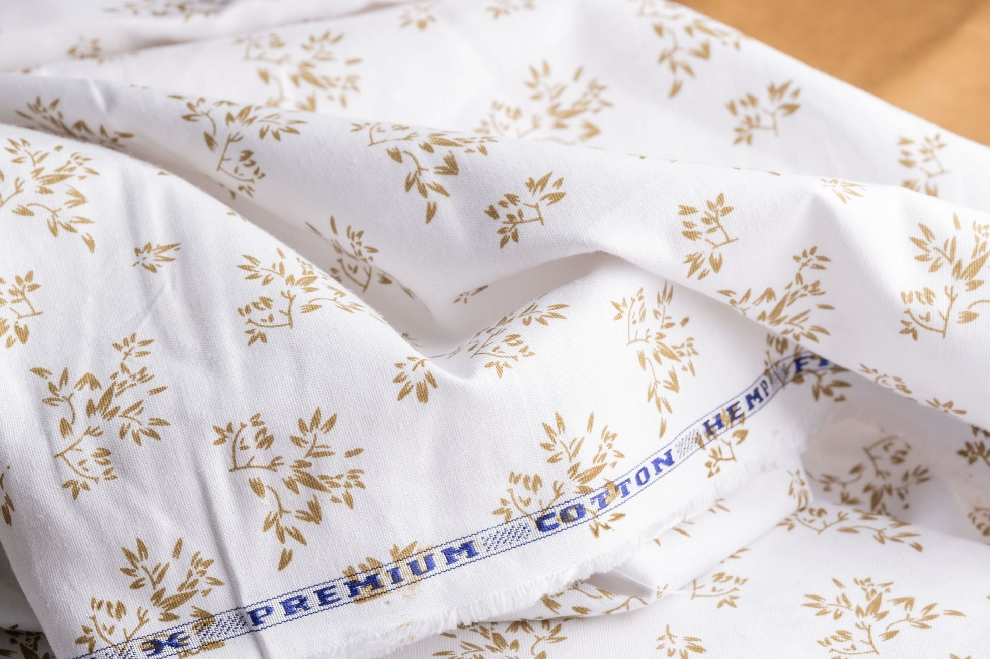 Floral Print Hemp Fabric | White & Brown | Organic | 145gsm | 147cm Wide-2