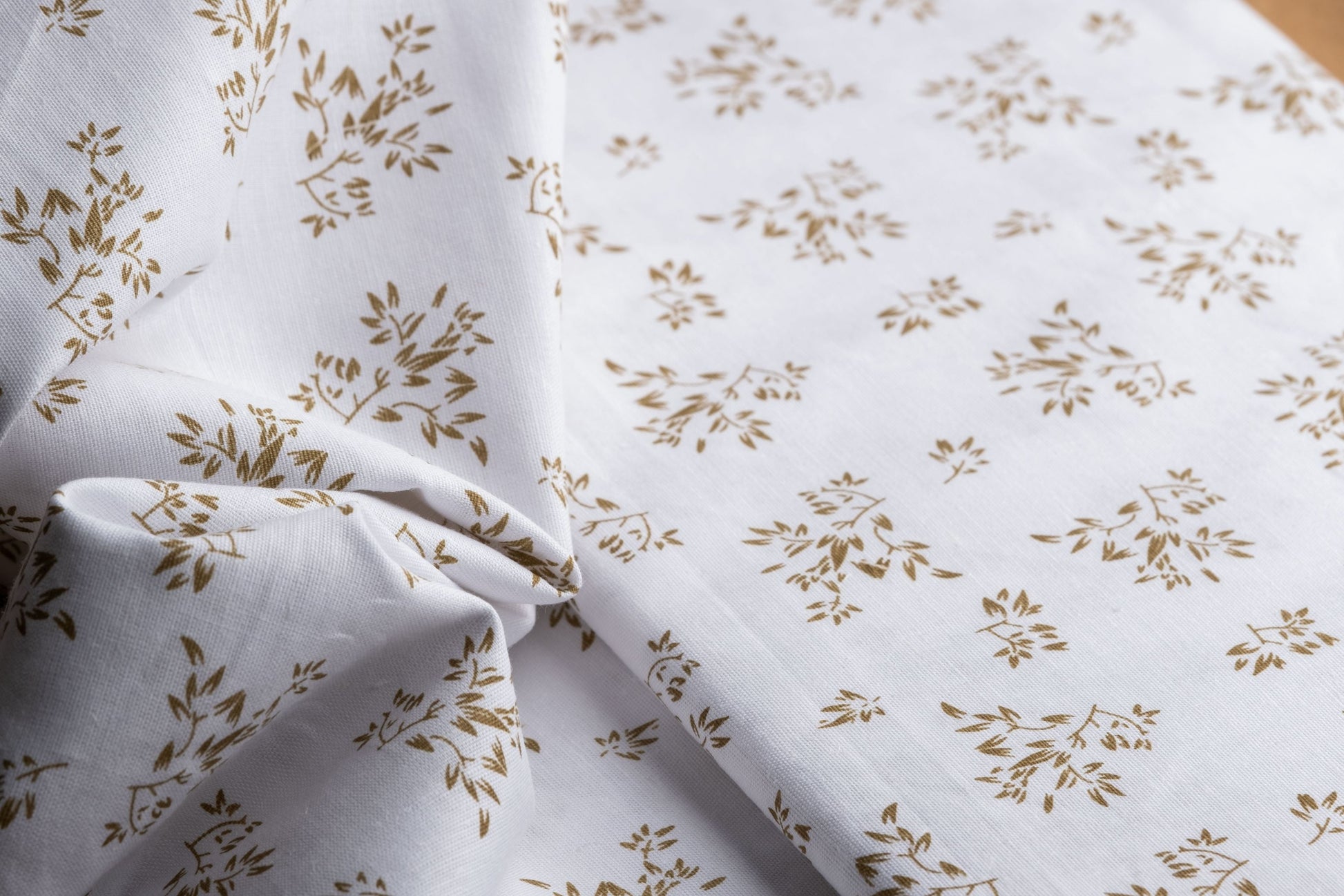 Floral Print Hemp Fabric | White & Brown | Organic | 145gsm | 147cm Wide-0