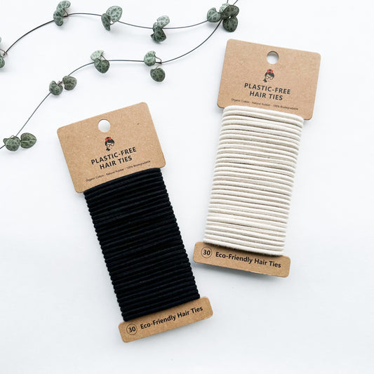 Organic Biodegradable Plastic Free Hair Ties - Zero Waste Eco Friendly Reusable Natural Cotton Hair Ties - Sustainable Living - Pack of 30-0