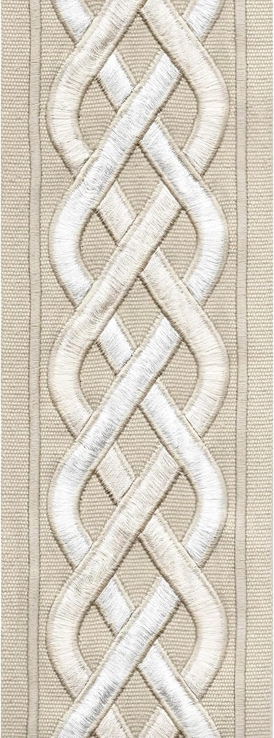 Organic Cotton Canvas Curtain Trim Border Tape - Celtic Knot Pattern - 10cm Wide - Ivory Beige/Taupe Cream/Ivory Blue - Sold by Metre UK - Continuous Piece-2