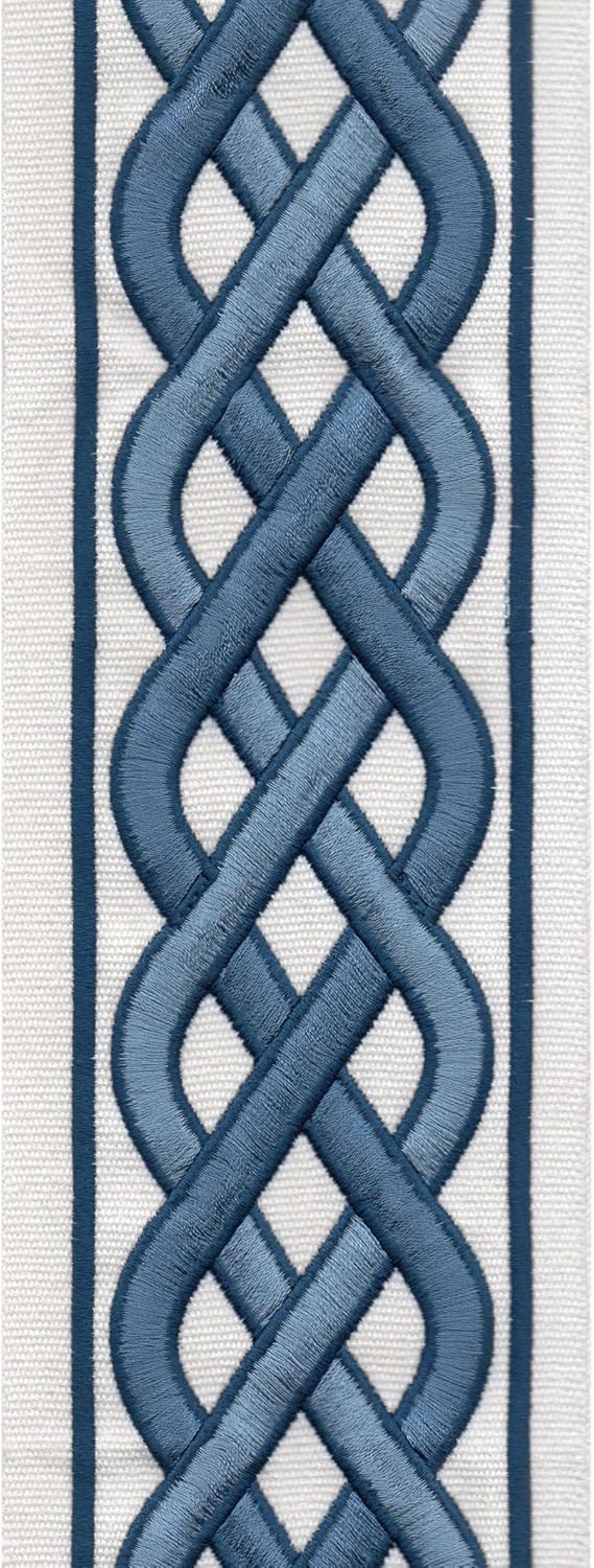 Organic Cotton Canvas Curtain Trim Border Tape - Celtic Knot Pattern - 10cm Wide - Ivory Beige/Taupe Cream/Ivory Blue - Sold by Metre UK - Continuous Piece-4