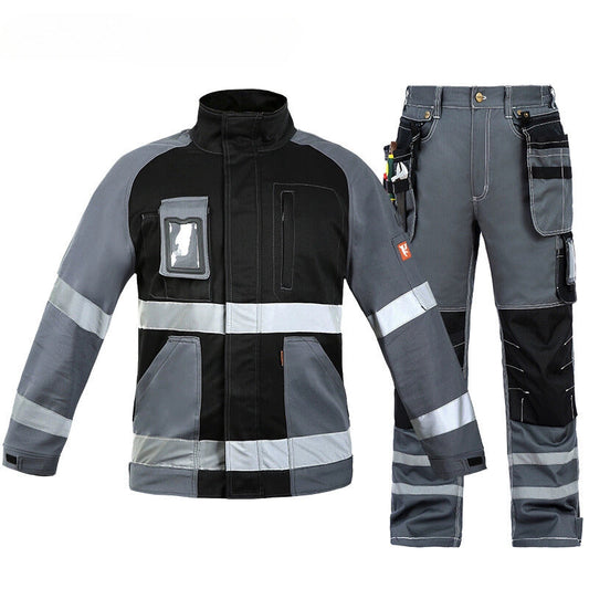Bauskydd Black and Gray Multi-Pocket Protective Reflective Strip 100% Cotton Outdoor Automotive Repair Workwear Set-0